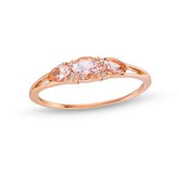 Oval and Pear-Shaped Morganite with Diamond Accent Three Stone Ring in 10K Rose Gold