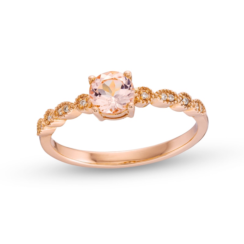 Main Image 1 of Morganite and Diamond Accent Art Deco Ring in 10K Rose Gold