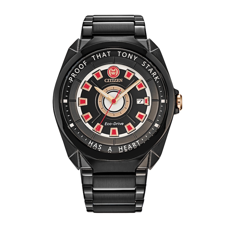 Men's Citizen Eco-Drive® Tony Stark "I Love You 3000" Black IP Watch with Black Dial (Model: AW1019-52W)