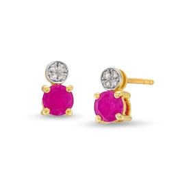 Certified Ruby and Diamond Accent Stacked Stud Earrings in 10K Gold