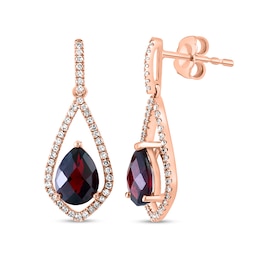 EFFY™ Collection Pear-Shaped Rhodolite Garnet and 1/3 CT. T.W. Diamond Open Frame Drop Earrings in 14K Rose Gold