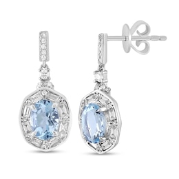 EFFY™ Collection Oval Aquamarine and 3/8 CT. T.W. Diamond Alternating Frame Drop Earrings in 14K White Gold
