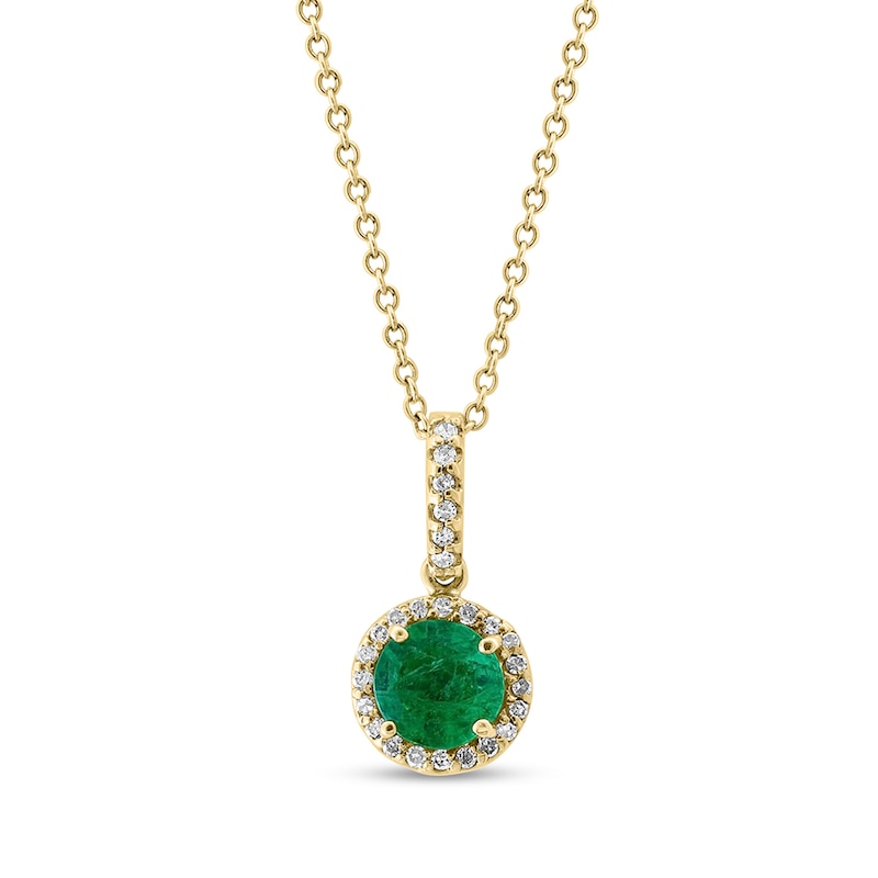 Main Image 1 of EFFY™ Collection Emerald and 1/10 CT. T.W. Diamond Frame Pendant 14K Gold