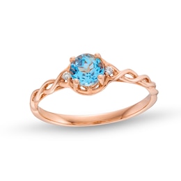 Aquamarine and Diamond Accent Braided Shank Ring in 10K Rose Gold