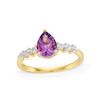 Thumbnail Image 1 of Pear-Shaped Amethyst and White Lab-Created Sapphire Trio Ring in Sterling Silver with 14K gold Plate