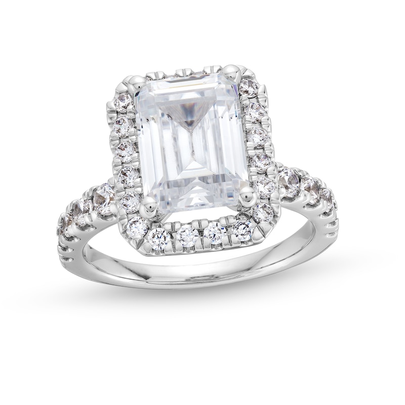 Main Image 1 of 4 CT. T.W. Emerald-Cut Certified Lab-Created Diamond Frame Engagement Ring in 14K White Gold (F/VS2)