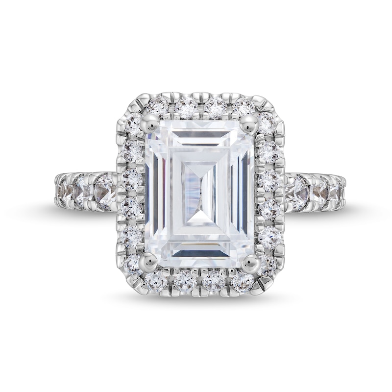 Main Image 4 of 4 CT. T.W. Emerald-Cut Certified Lab-Created Diamond Frame Engagement Ring in 14K White Gold (F/VS2)