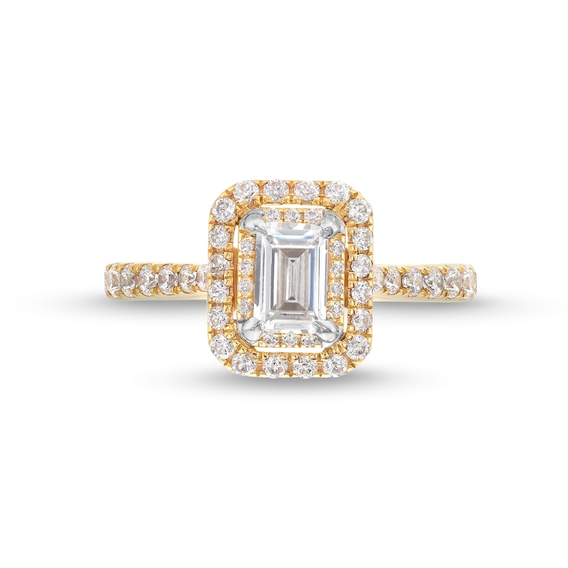 Main Image 4 of Vera Wang Love Collection 1-1/3 CT. T.W. Emerald-Cut Diamond Double Frame Engagement Ring in 14K Gold