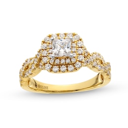 Vera Wang Love Collection 1 CT. T.W. Princess-Cut Diamond Cushion Frame Engagement Ring in 14K Gold (I/SI2)