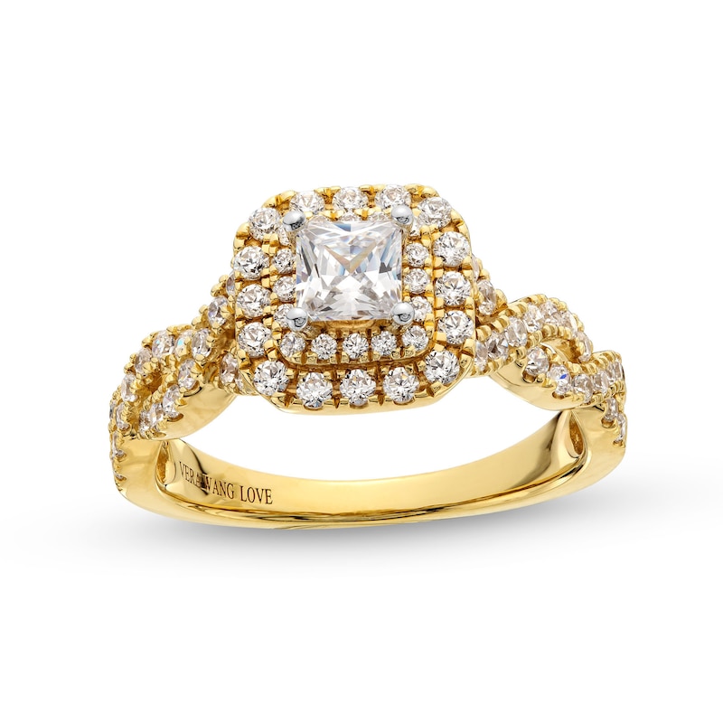 Main Image 1 of Vera Wang Love Collection 1 CT. T.W. Princess-Cut Diamond Cushion Frame Engagement Ring in 14K Gold (I/SI2)