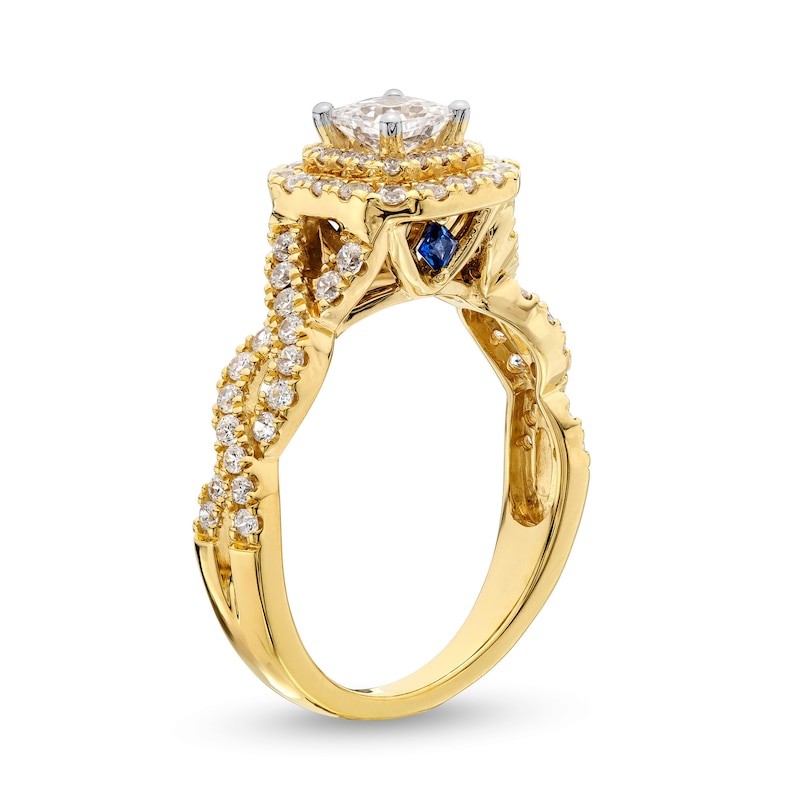 Main Image 3 of Vera Wang Love Collection 1 CT. T.W. Princess-Cut Diamond Cushion Frame Engagement Ring in 14K Gold (I/SI2)