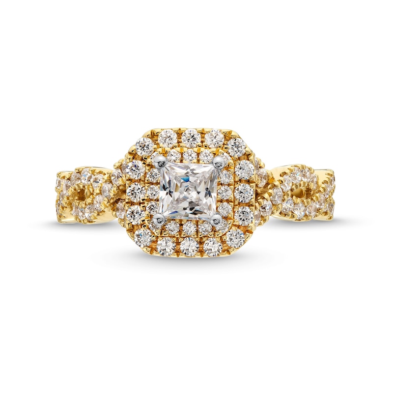 Main Image 4 of Vera Wang Love Collection 1 CT. T.W. Princess-Cut Diamond Cushion Frame Engagement Ring in 14K Gold (I/SI2)