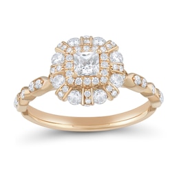 3/4 CT. T.W. Princess-Cut Diamond Double Frame Art Deco Engagement Ring in 14K Rose Gold