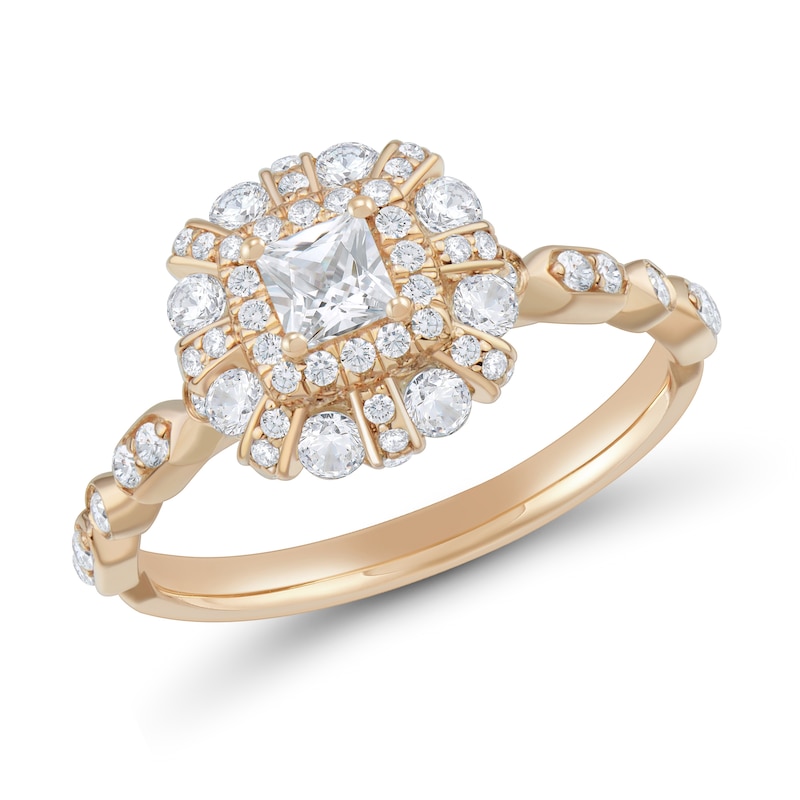 3/4 CT. T.W. Princess-Cut Diamond Double Frame Art Deco Engagement Ring in 14K Rose Gold