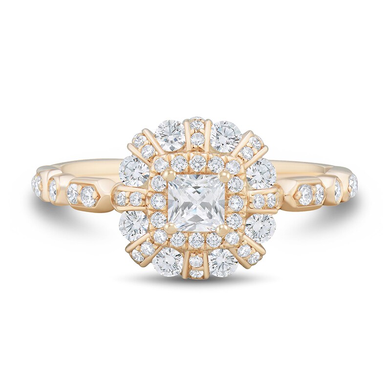 3/4 CT. T.W. Princess-Cut Diamond Double Frame Art Deco Engagement Ring in 14K Rose Gold