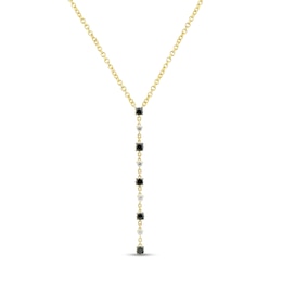 1/2 CT. T.W. Black and White Diamond Alternating Linear Drop Necklace in 10K Gold - 17&quot;