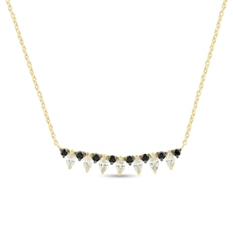 1/2 CT. T.W. Marquise White and Round Black Diamond Alternating Bar Necklace in Sterling Silver - 17&quot;