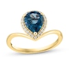 Thumbnail Image 1 of EFFY™ Collection Pear-Shaped London Blue Topaz and 1/10 CT. T.W. Diamond Frame Chevron Shank Ring in 14K Gold