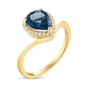 Thumbnail Image 2 of EFFY™ Collection Pear-Shaped London Blue Topaz and 1/10 CT. T.W. Diamond Frame Chevron Shank Ring in 14K Gold