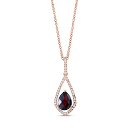 EFFY™ Collection Pear-Shaped Rhodolite Garnet and 1/4 CT. T.W. Diamond Open Frame Pendant in 14K Rose Gold
