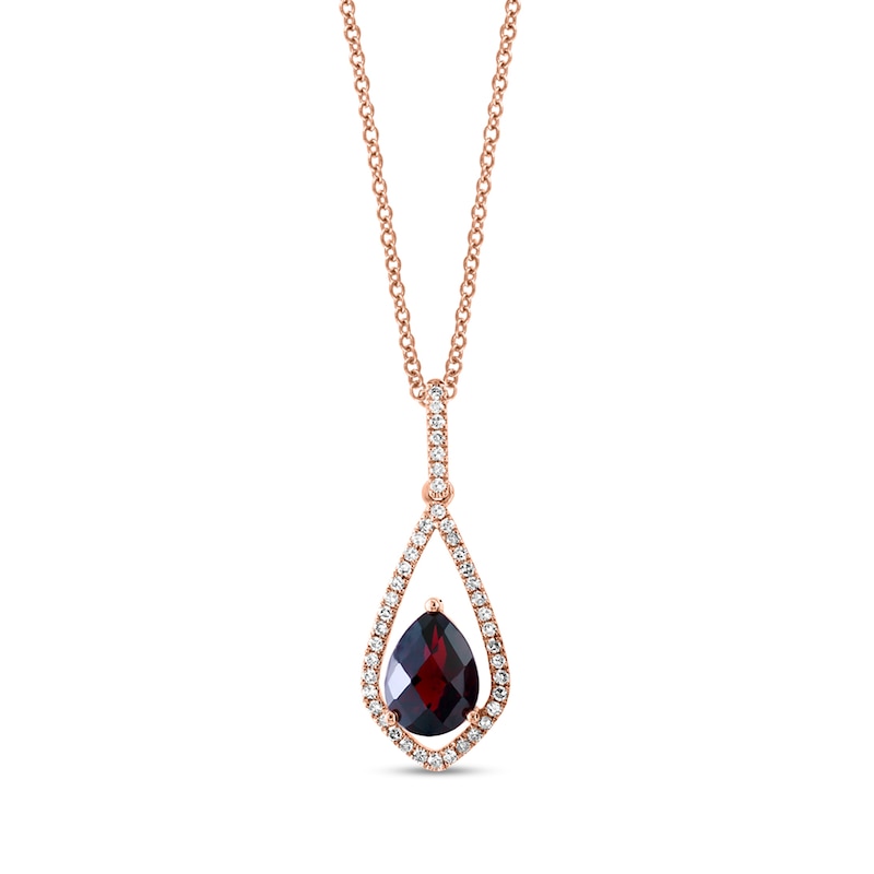 Main Image 1 of EFFY™ Collection Pear-Shaped Rhodolite Garnet and 1/4 CT. T.W. Diamond Open Frame Pendant in 14K Rose Gold