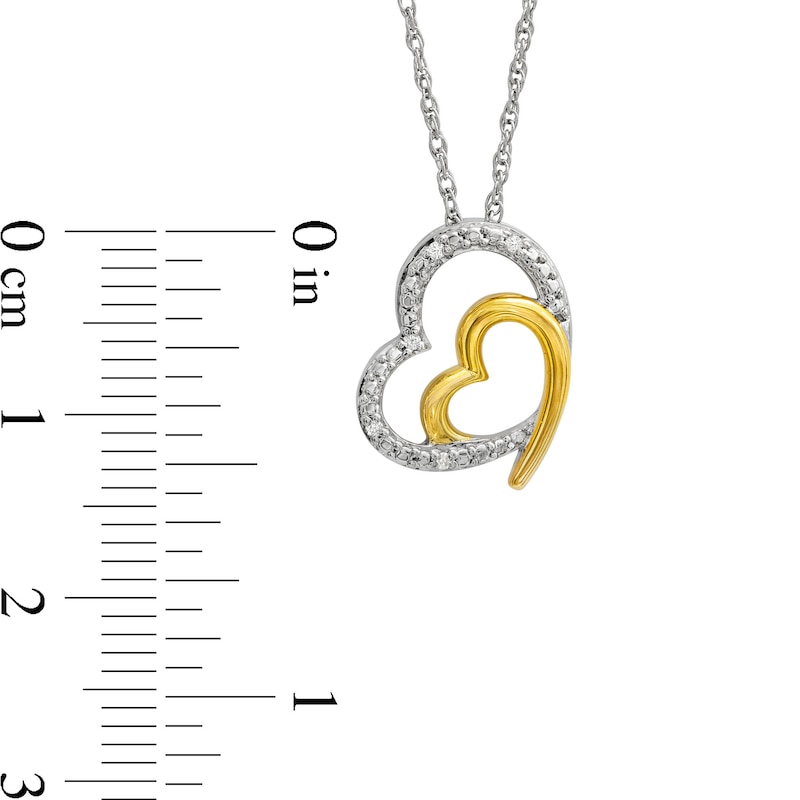 Main Image 3 of Diamond Accent Tilted Double Heart Pendant in Sterling Silver and 10K Gold Plate