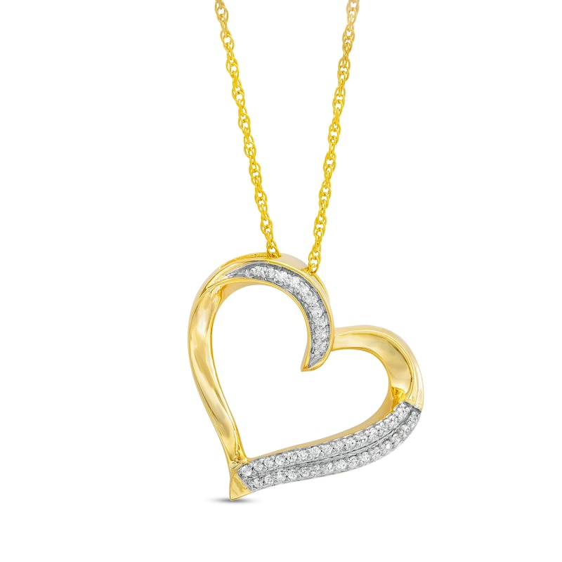 1/8 CT. T.W. Diamond Tilted Heart Pendant in 10K Gold