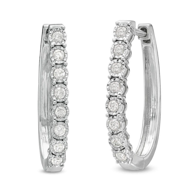 Main Image 1 of 1/2 CT. T.W. Diamond Miracle Oval Hoop Earrings in Sterling Silver