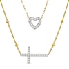 Thumbnail Image 1 of 1/3 CT. T.W. Diamond Heart and Cross Double Strand Necklace in Sterling Silver with 18K Gold Plate