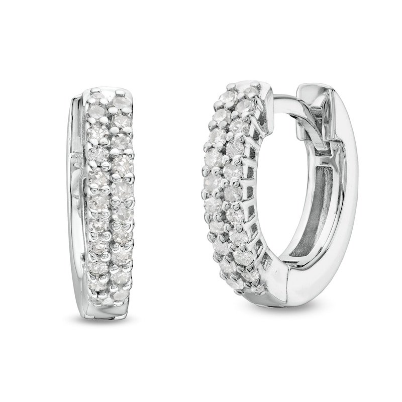 Main Image 1 of 1/5 CT. T.W. Diamond Double Row Huggie Hoop Earrings in Sterling Silver