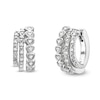 Thumbnail Image 1 of 1/10 CT. T.W. Diamond Triple Row Heart Huggie Hoop Earrings in Sterling Silver