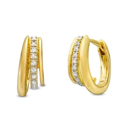 1/15 CT. T.W. Diamond Triple Row Huggie Hoop Earrings in Sterling Silver with 18K Gold Plate