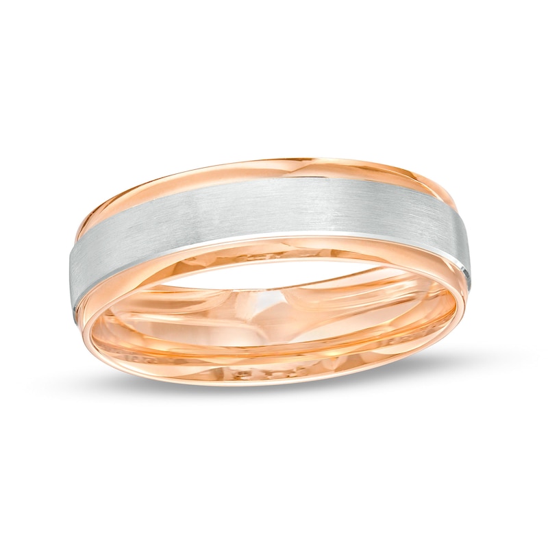 Main Image 1 of Men's 6.0mm Engravable Brushed Satin Band in 14K Two-Tone Gold (1 Line)