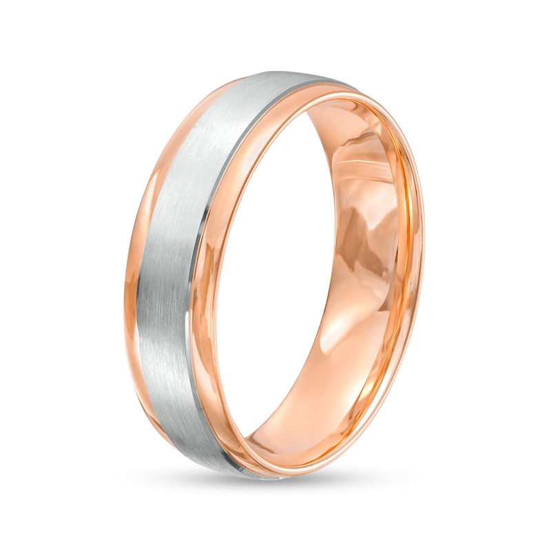 Main Image 3 of Men's 6.0mm Engravable Brushed Satin Band in 14K Two-Tone Gold (1 Line)