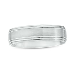 Men's 6.0mm Engravable Brushed Satin Band in 14K White Gold (1 Line)