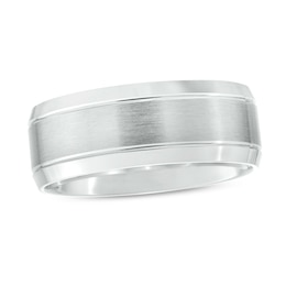 Men's 8.0mm Engravable Brushed Satin Band in 14K White Gold (1 Line)