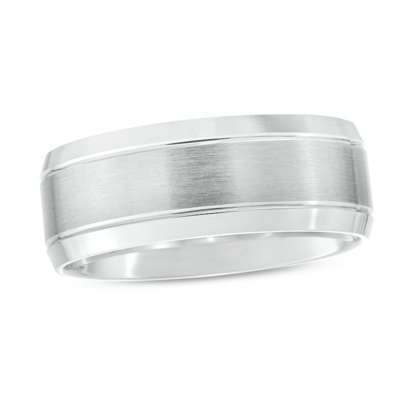 Main Image 1 of Men's 8.0mm Engravable Brushed Satin Band in 14K White Gold (1 Line)