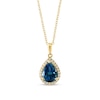 Thumbnail Image 1 of EFFY™ Collection Pear-Shaped London Blue Topaz and 1/10 CT. T.W. Diamond Frame Drop Pendant in 14K Gold