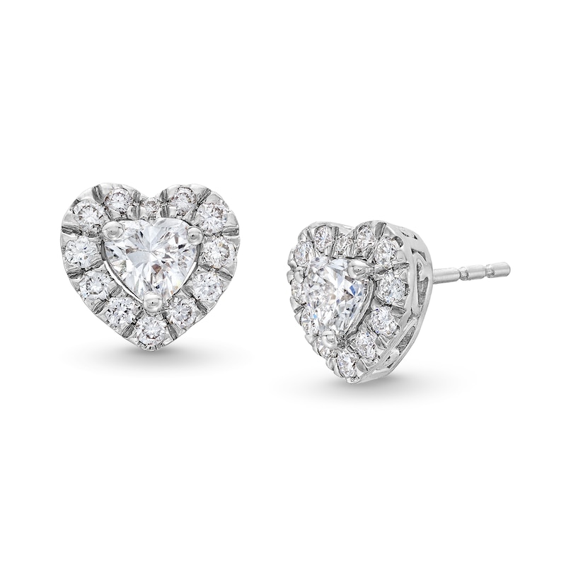 Main Image 1 of 1 CT. T.W. Certified Multi-Lab-Created Diamond Heart Earrings in 14K White Gold (F/SI2)