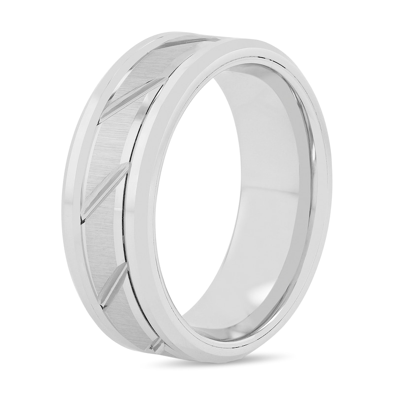 Men's 8.0mm Comfort Fit Diagonal Grooved Tungsten Wedding Band