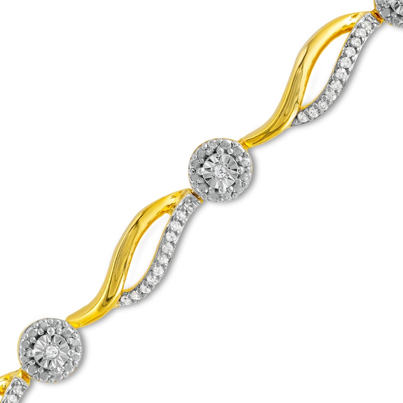 Main Image 1 of 1/3 CT. T.W. Diamond Alternating Wave Link Bracelet in 10K Gold