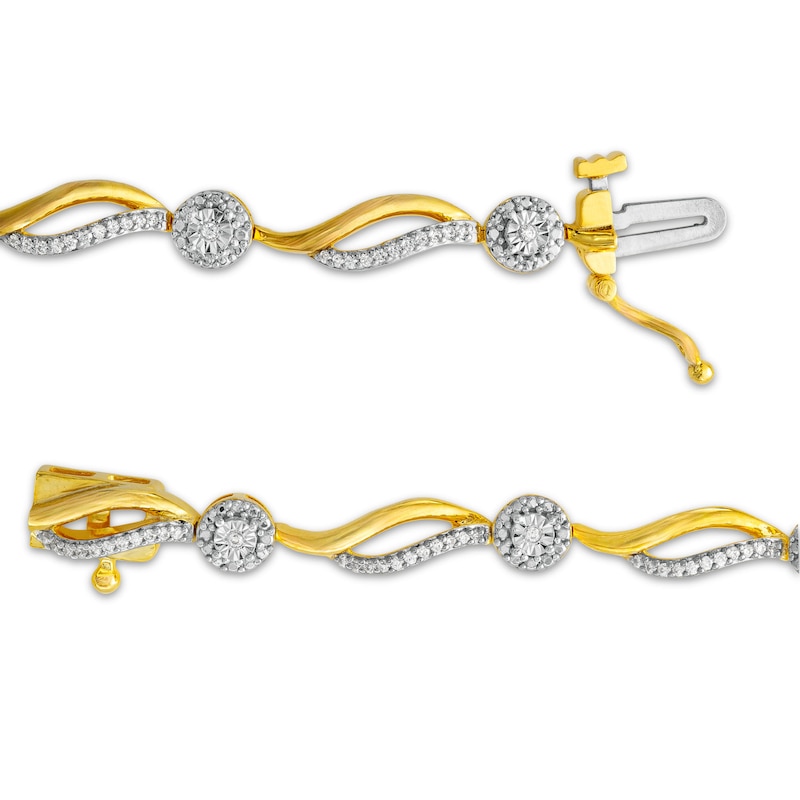 Main Image 3 of 1/3 CT. T.W. Diamond Alternating Wave Link Bracelet in 10K Gold