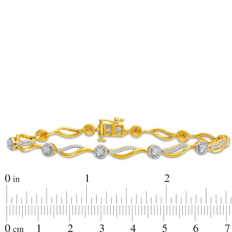 Main Image 4 of 1/3 CT. T.W. Diamond Alternating Wave Link Bracelet in 10K Gold