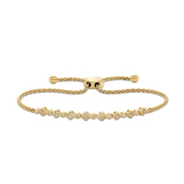 1/4 CT. T.W. Diamond Alternating Clover Bolo Bracelet in Sterling Silver with 10K Gold Plate - 9&quot;