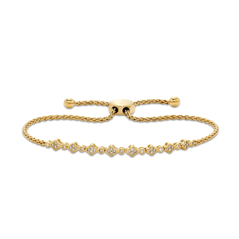 Main Image 1 of 1/4 CT. T.W. Diamond Alternating Clover Bolo Bracelet in Sterling Silver with 10K Gold Plate - 9&quot;