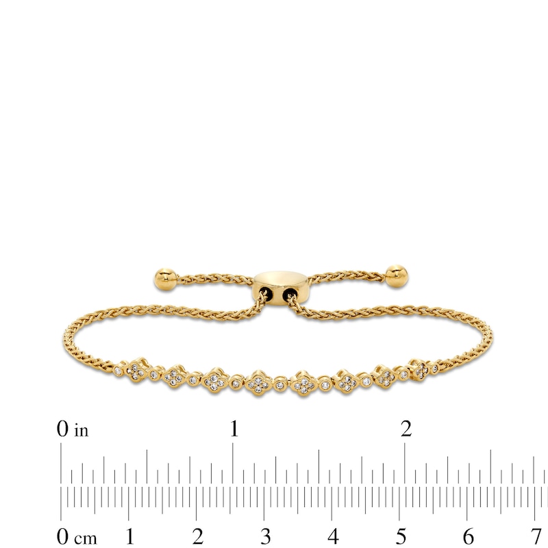 Main Image 3 of 1/4 CT. T.W. Diamond Alternating Clover Bolo Bracelet in Sterling Silver with 10K Gold Plate - 9&quot;