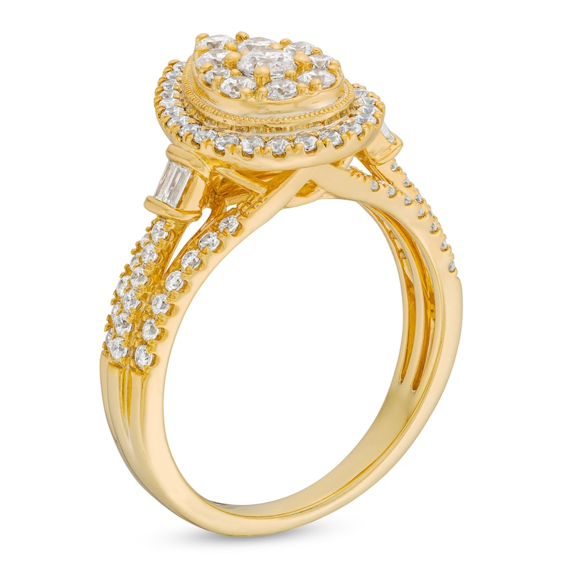 Main Image 3 of 1 CT. T.W. Multi-Diamond Pear Frame Engagement Ring in 14K Gold