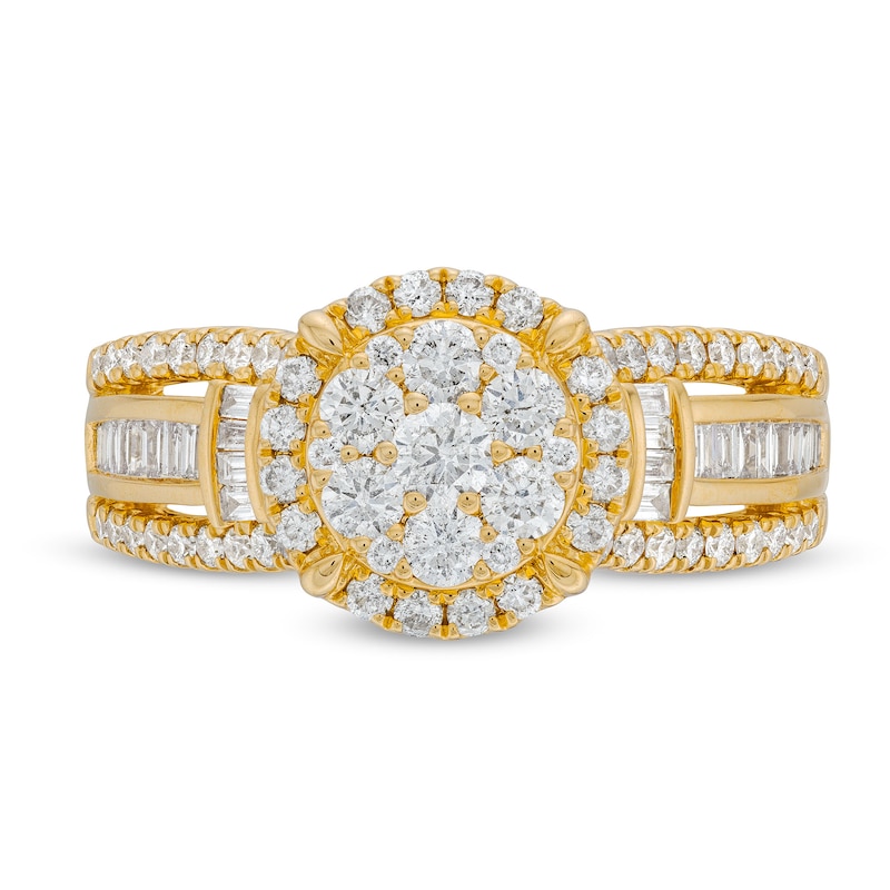 1 CT. T.W. Multi-Diamond Stepped Shank Engagement Ring in 14K Gold