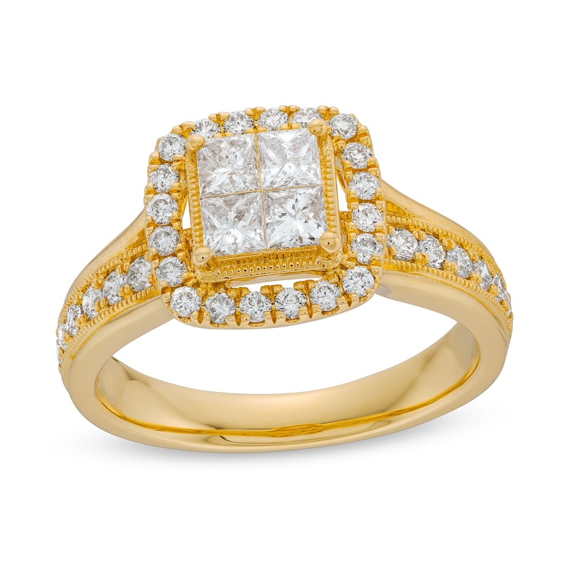 1 CT. T.W. Princess-Cut Diamond Quad Halo Engagement Ring in 14K Gold ...
