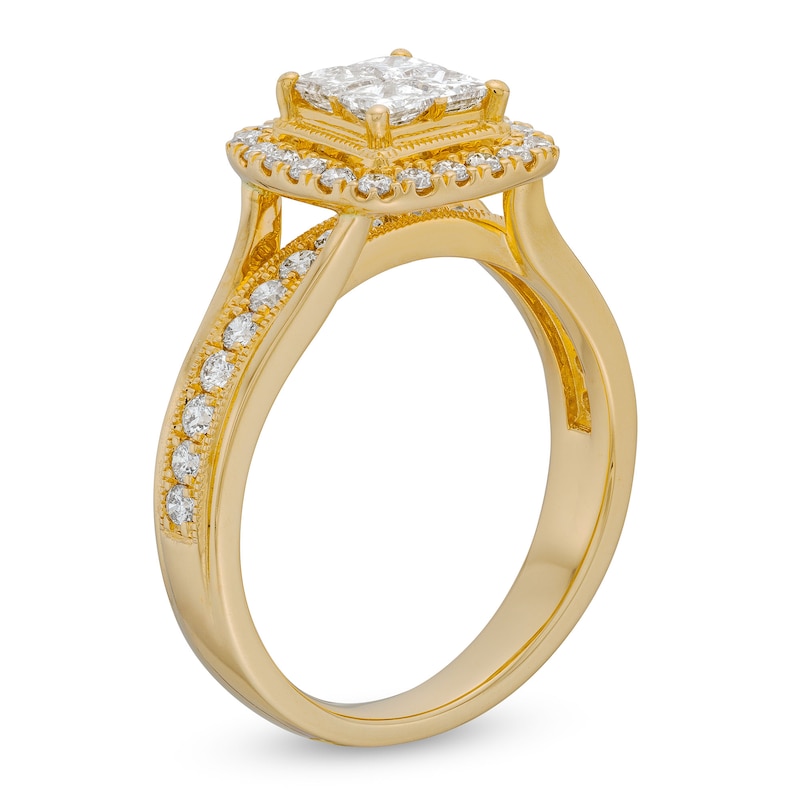 Main Image 3 of 1 CT. T.W. Princess-Cut Diamond Quad Halo Engagement Ring in 14K Gold